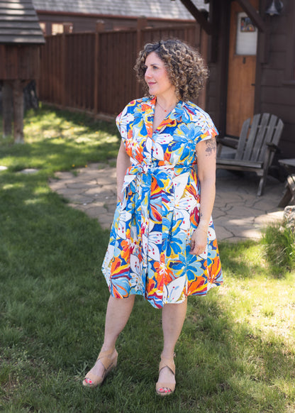 Blue Floral Cotton Tie Front Dress | APNY