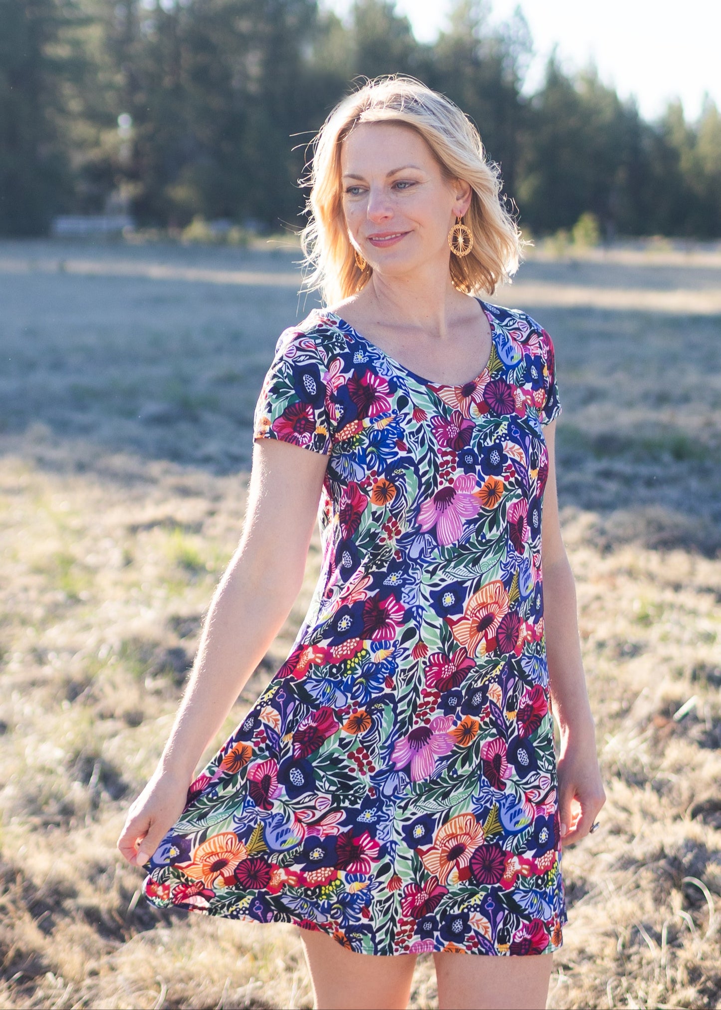 Lucy Cap Sleeve Dress in Bold Floral Print | Salaam