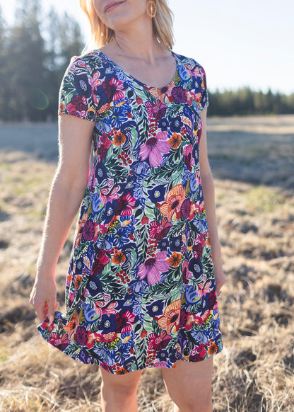 Lucy Cap Sleeve Dress in Bold Floral Print | Salaam