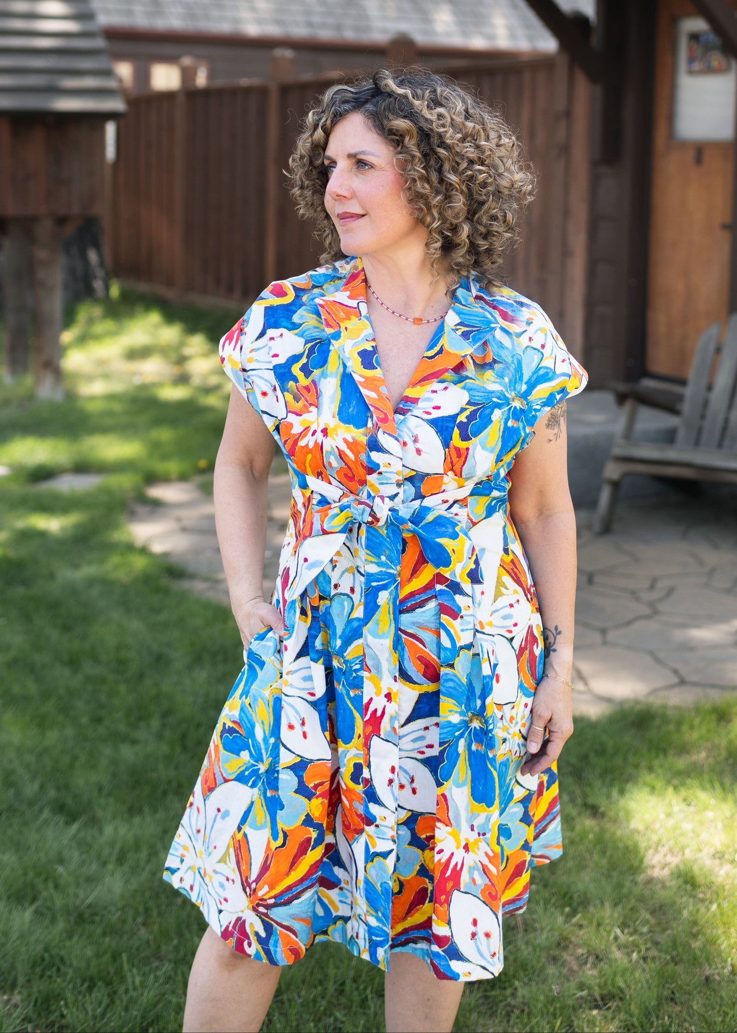 Blue Floral Cotton Tie Front Dress | APNY