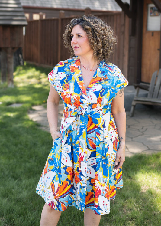 Blue Floral Cotton Tie Front Dress | APNY