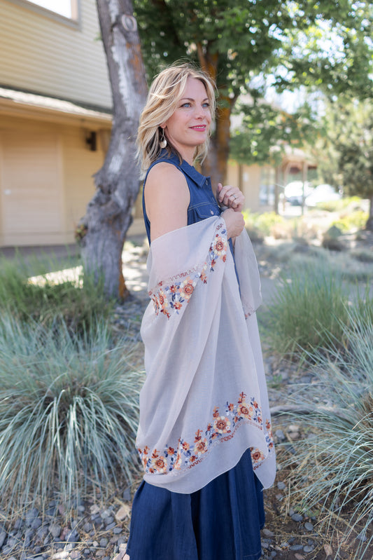 Embroidered Floral Long Scarf