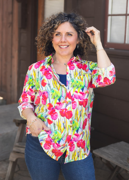 Pink Tulip Cotton Button-Up Shirt | APNY