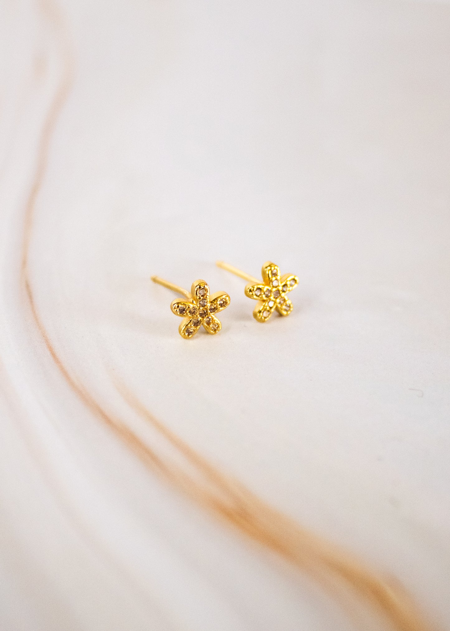 Gold Flower Sparkle Post Earrings
