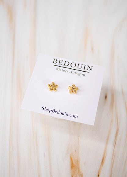 Gold Flower Sparkle Post Earrings