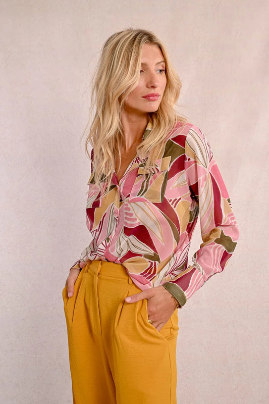 Abstract Leaf Blouse in Pink