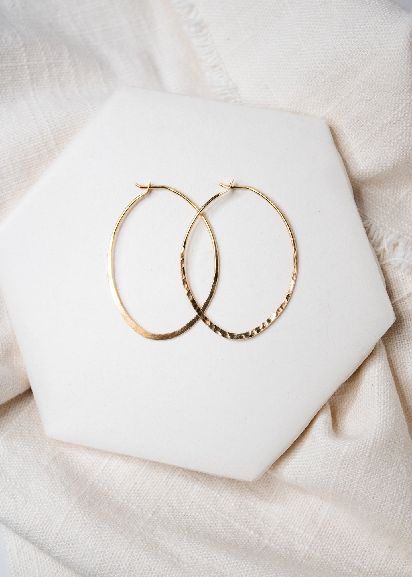 Oval Hammered Hoops: Gold Filled / 50mm