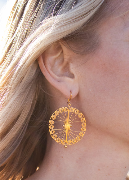 Handmade Filigree Circle Earrings in Gold Plate | Jane Diaz