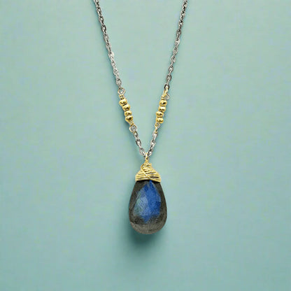 Golden Whispers Labradorite Pear Necklace