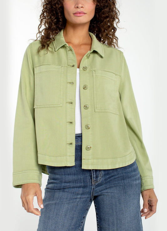 High-Low Denim Shacket in Lotus | Liverpool