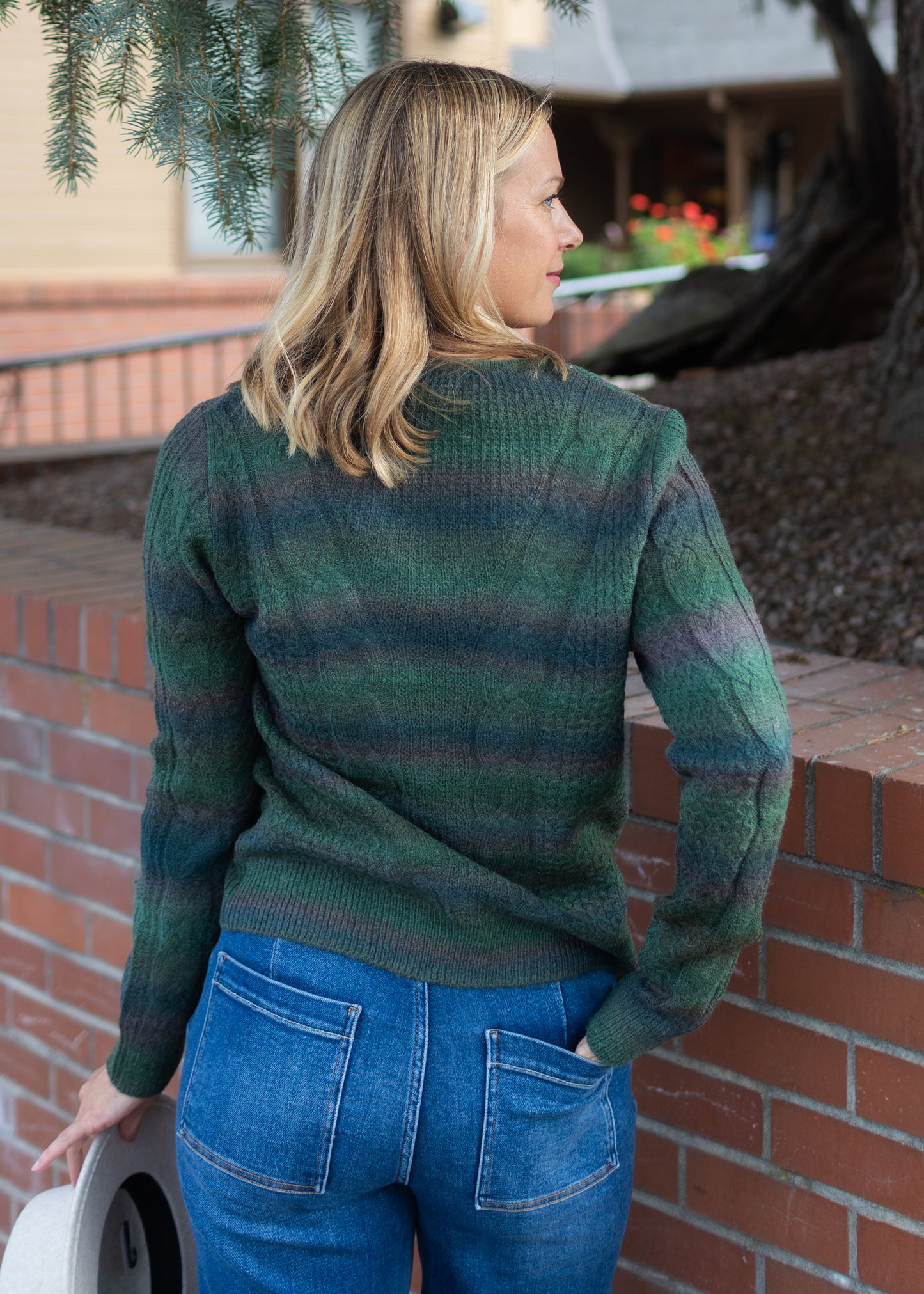 V-Neck Sweater in Green Multi | Liverpool