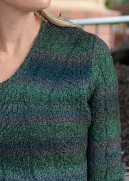 V-Neck Sweater in Green Multi | Liverpool