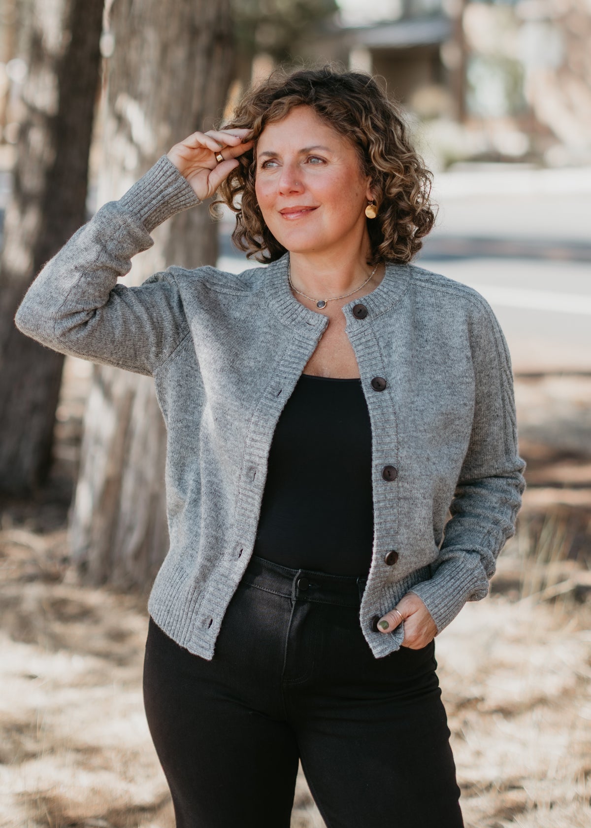 Rib Trim Cardigan in Gray