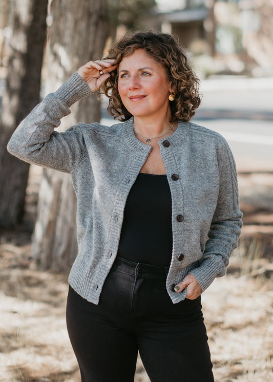 Rib Trim Cardigan in Gray