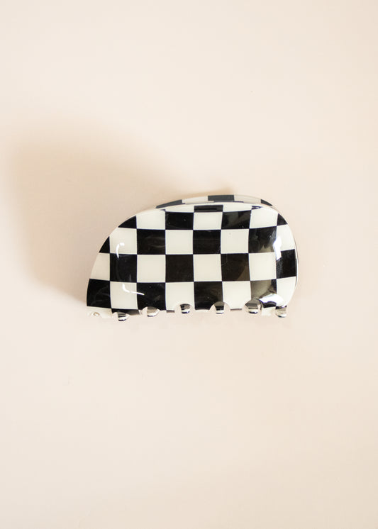 Black Check Curved Claw Clip