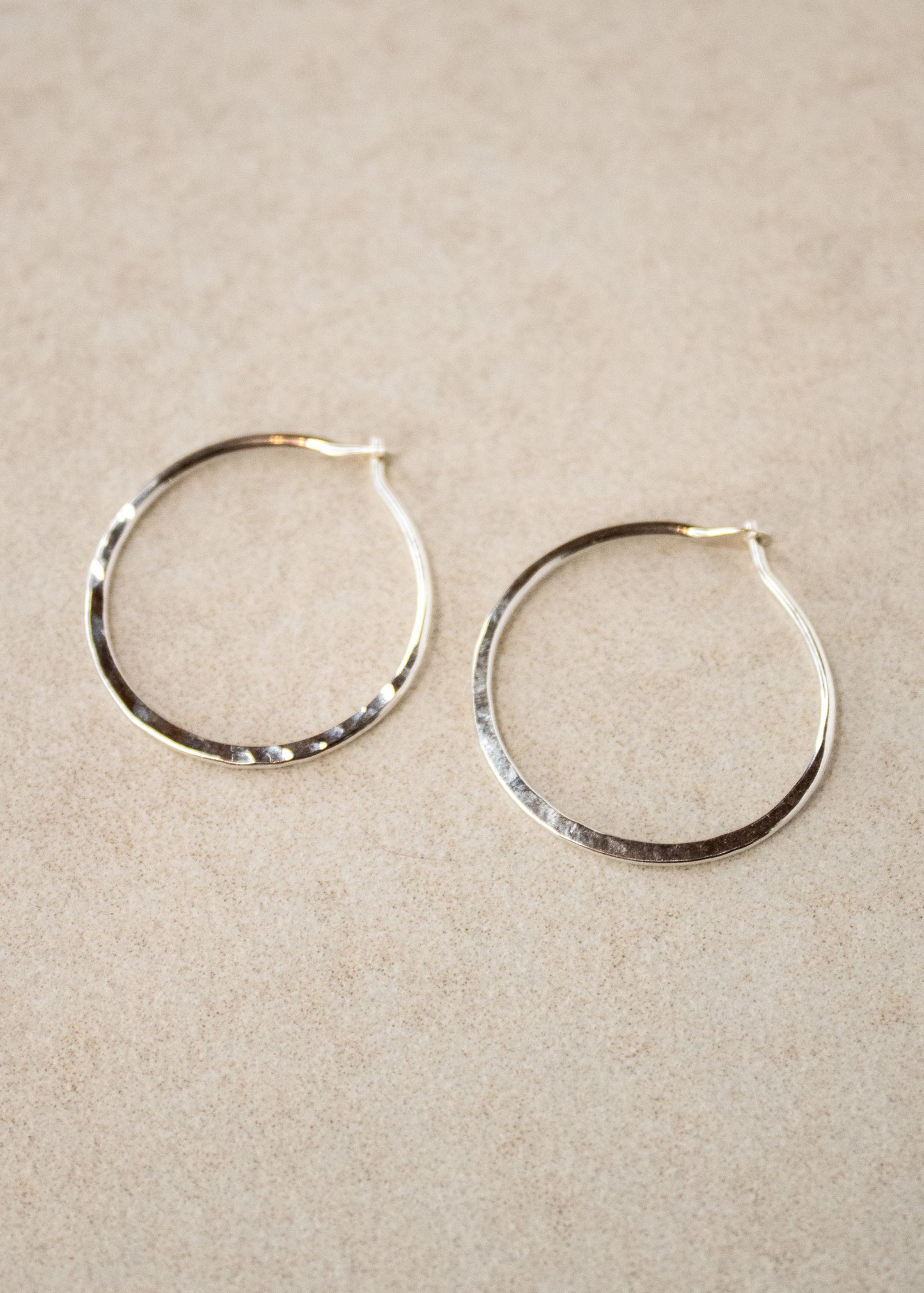 Sterling Silver Flat Hammered Hoop - 25mm