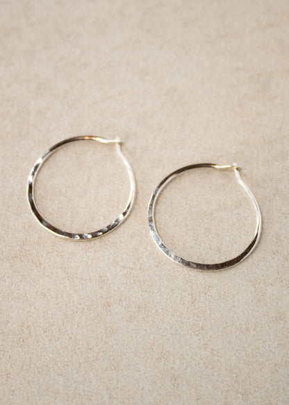 Sterling Silver Flat Hammered Hoop - 25mm