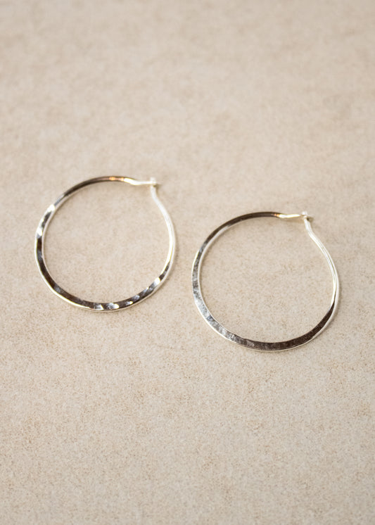 Sterling Silver Flat Hammered Hoop - 25mm