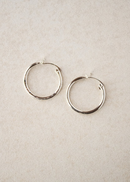Sterling Silver Hinged Hammered Hoop - 25mm