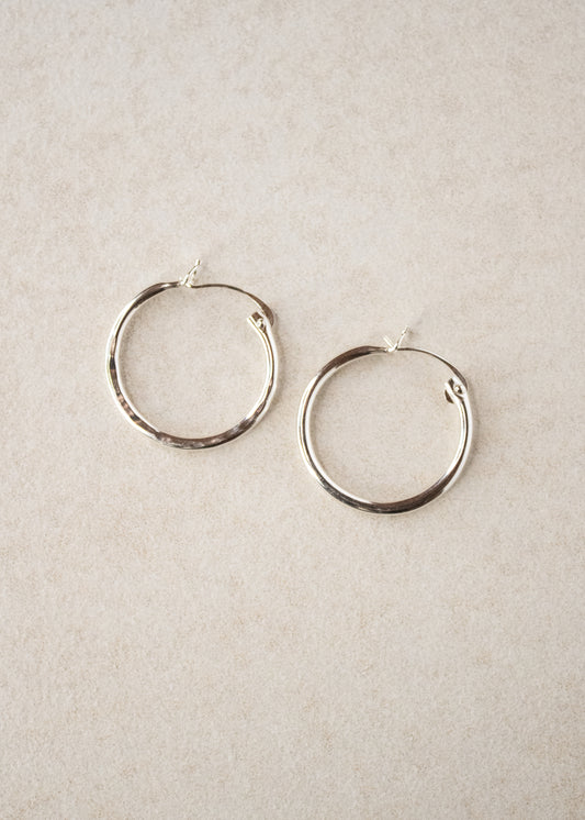 Sterling Silver Hinged Hammered Hoop - 25mm