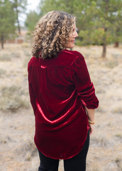 Galina Velvet Shirt in Burgundy | Dear John