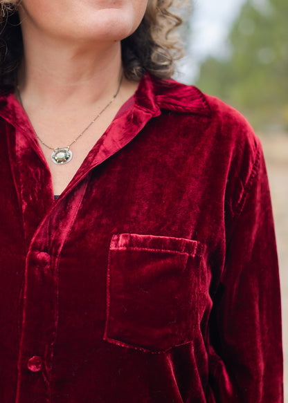 Galina Velvet Shirt in Burgundy | Dear John