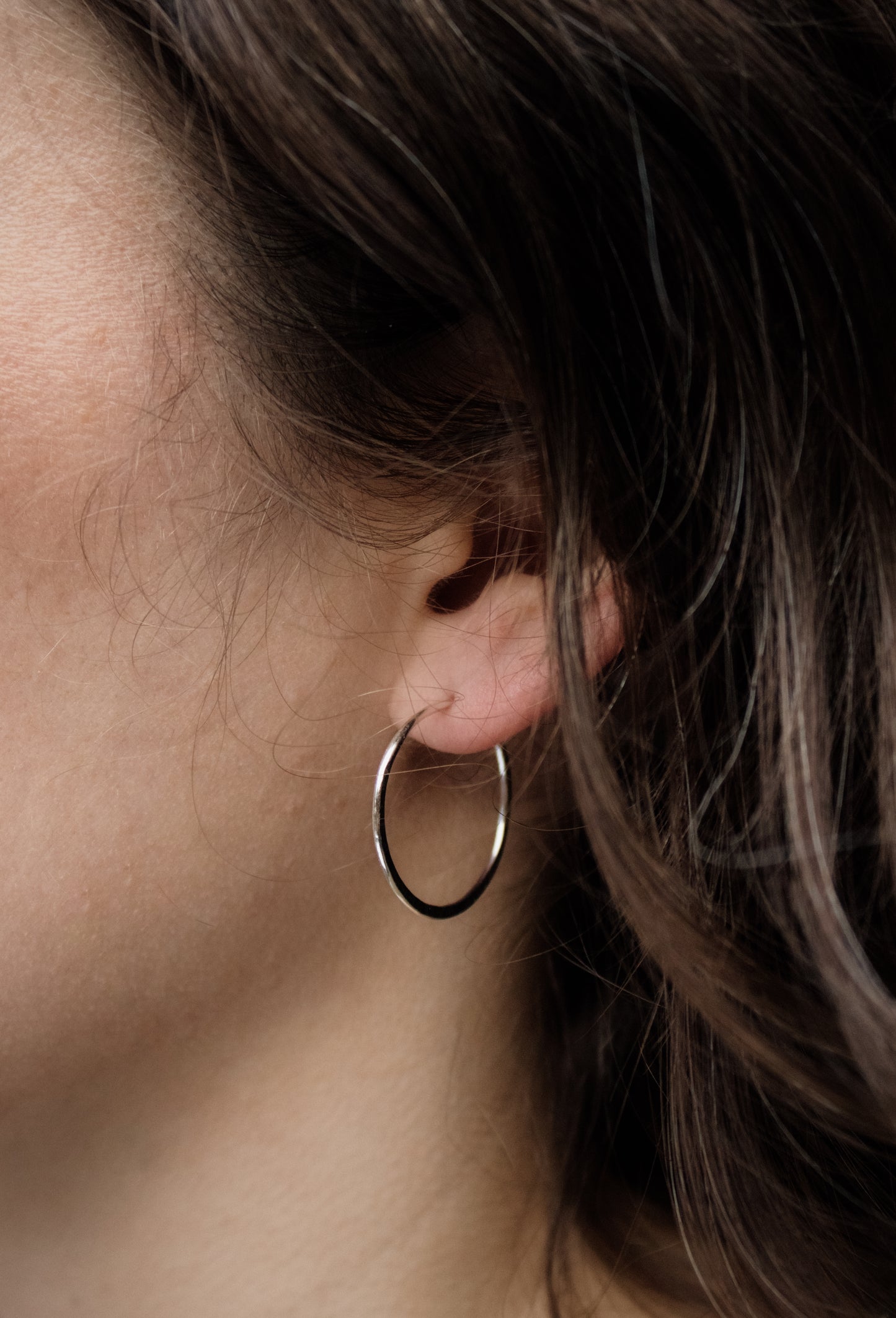 Sterling Silver Flat Hammered Hoop - 25mm