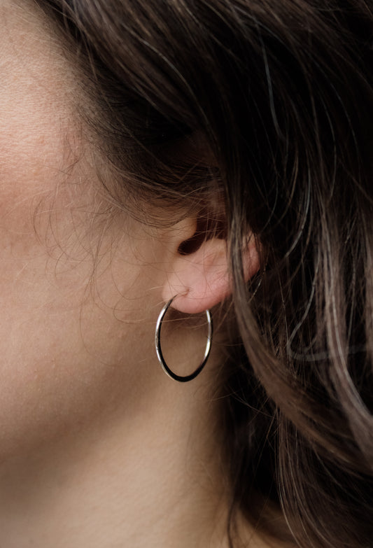 Sterling Silver Flat Hammered Hoop - 25mm