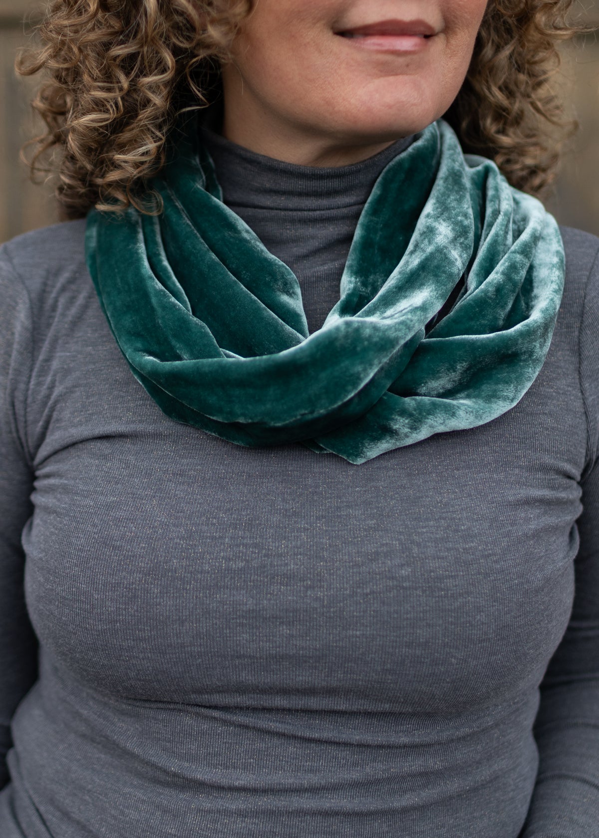 Silk Velvet Infinity Scarf in Cedar