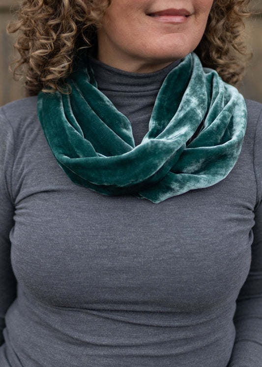 Silk Velvet Infinity Scarf in Cedar