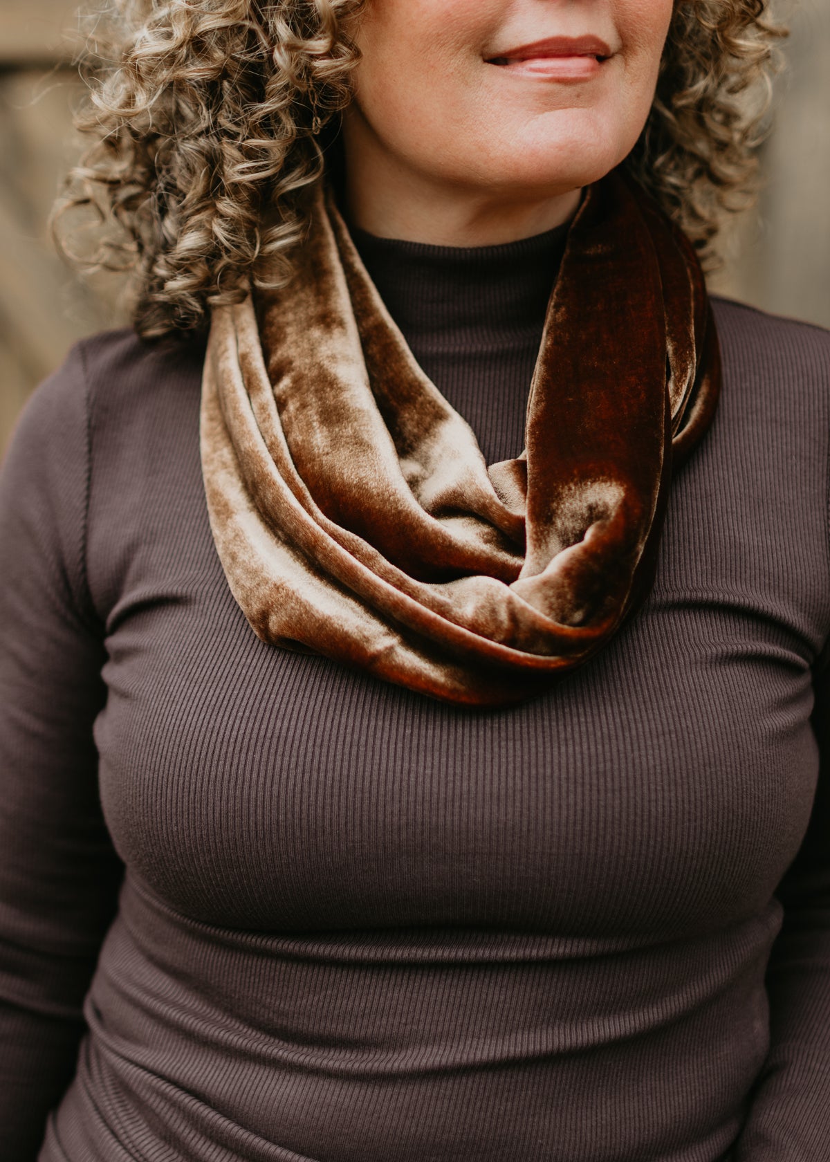 Velvet Infinity Scarf in Bronze