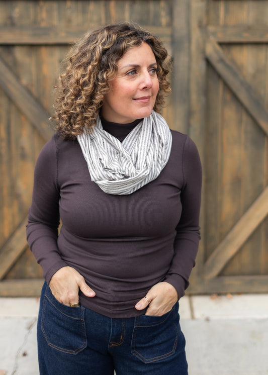 Stripe Infinity Scarf in Gray & Cream