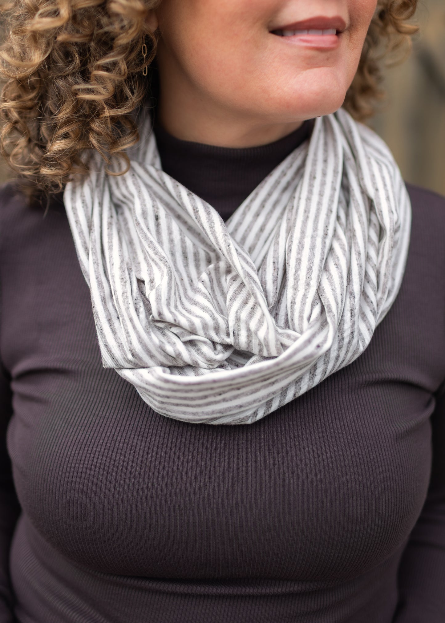 Stripe Infinity Scarf in Gray & Cream