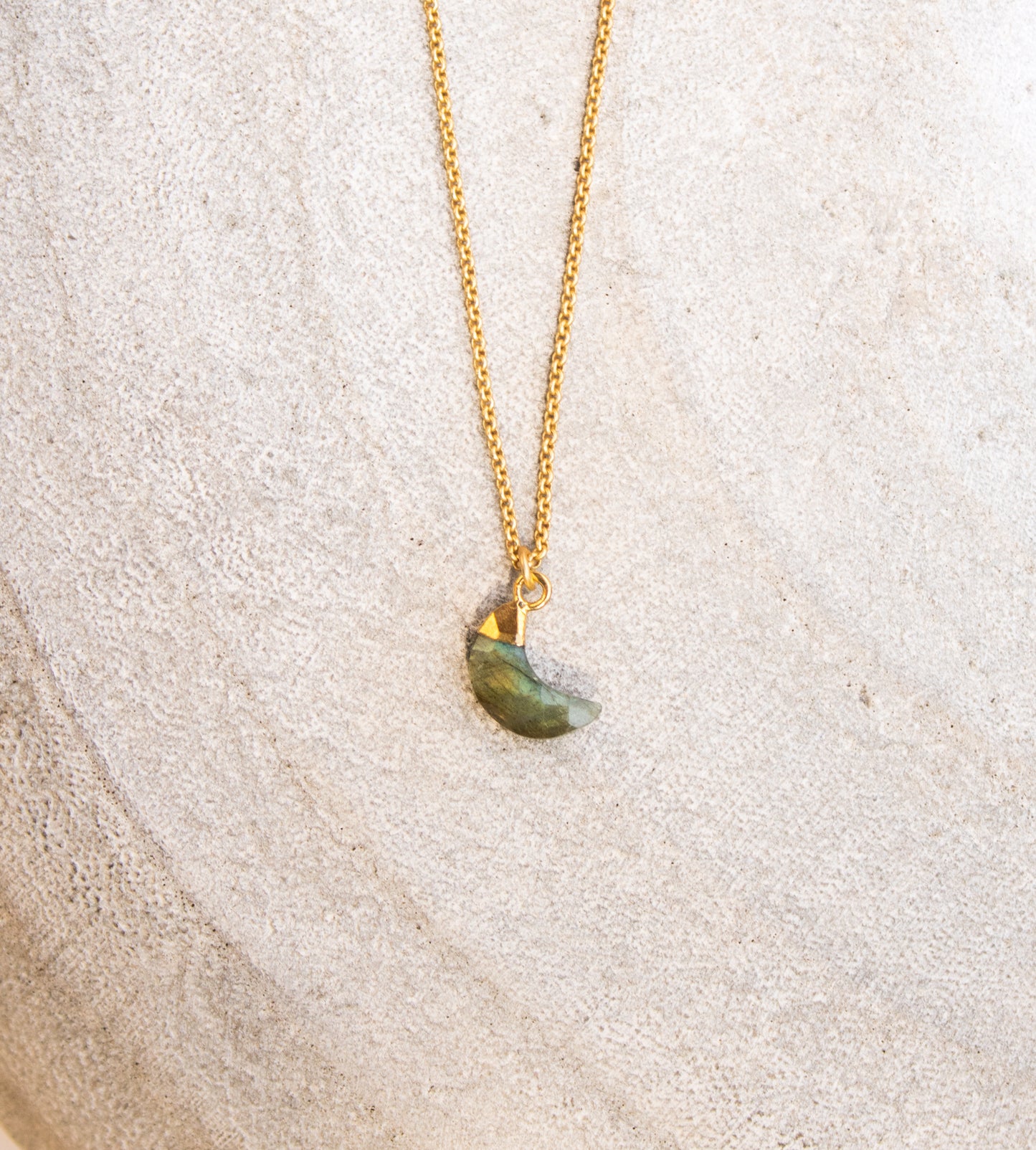 Gold Labradorite Crescent Necklace
