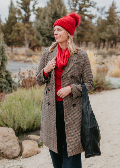 Brown Houndstooth Double Breasted Coat