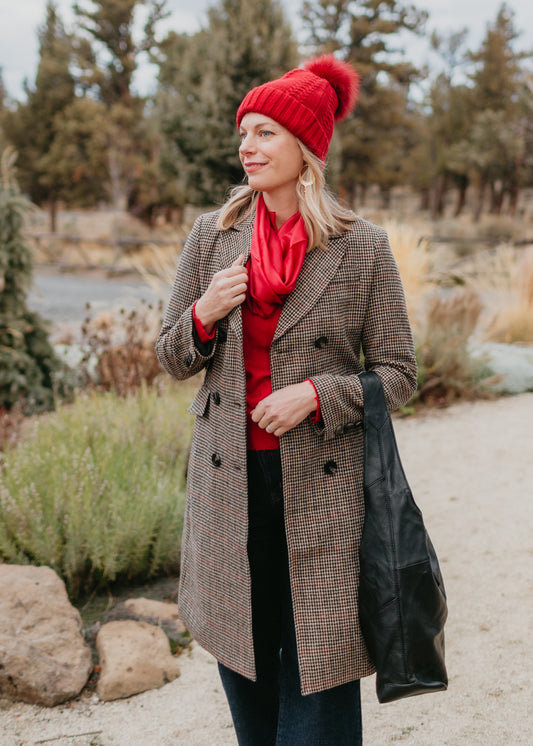 Brown Houndstooth Double Breasted Coat