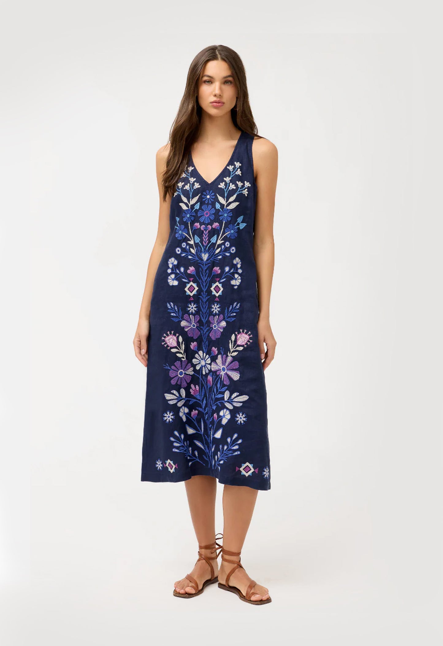 Adina Linen Tank Dress in Blue Night | Johnny Was