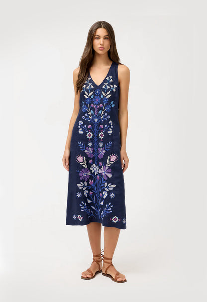 Adina Linen Tank Dress in Blue Night | Johnny Was