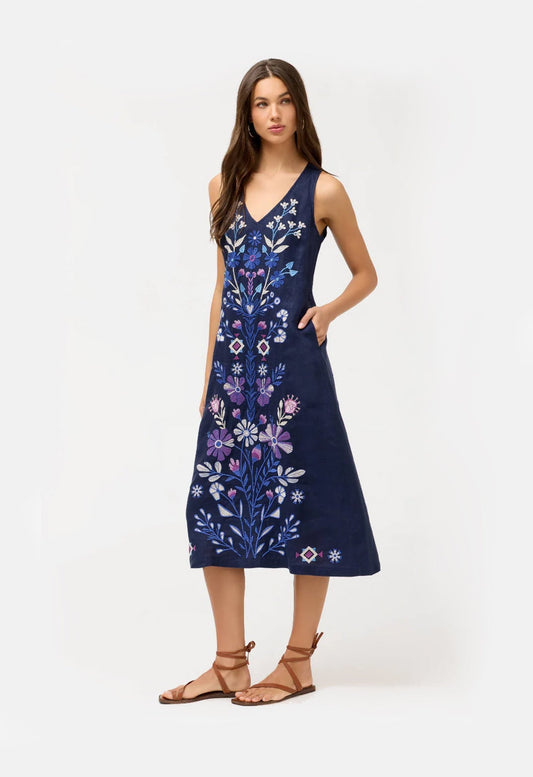 Adina Linen Tank Dress in Blue Night | Johnny Was