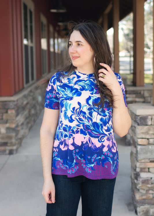 Janie Crew Swing Tee in Liatris Print | Johnny Was