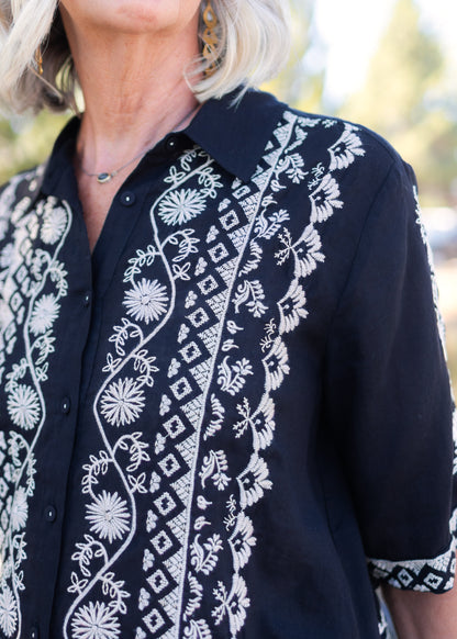 Talia Relaxed Shirt in Black | Johnny Was