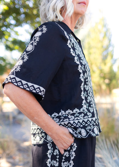 Talia Relaxed Shirt in Black | Johnny Was