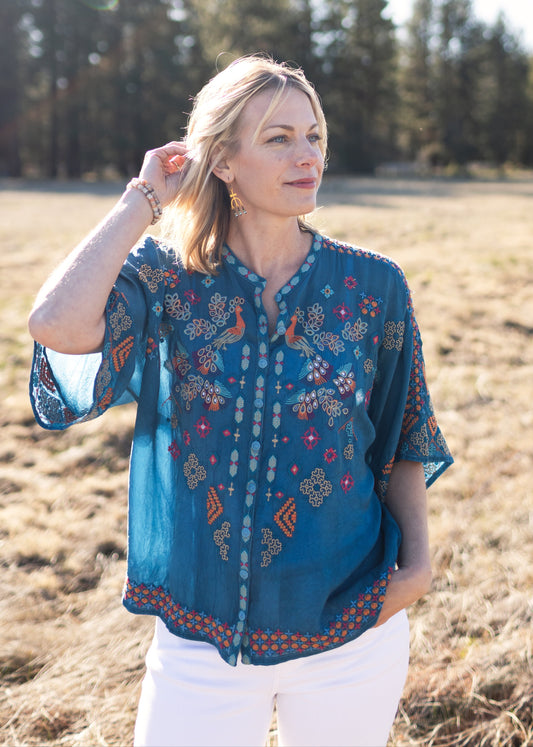 Brony Blouse in Ink Blue | Johnny Was