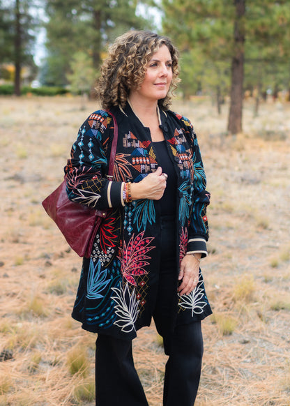 Midi Bomber Jacket in Black | Johnny Was