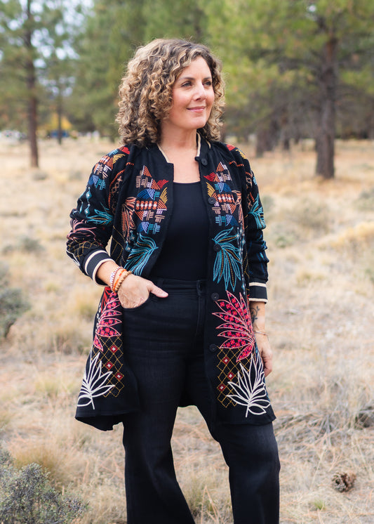 Midi Bomber Jacket in Black | Johnny Was