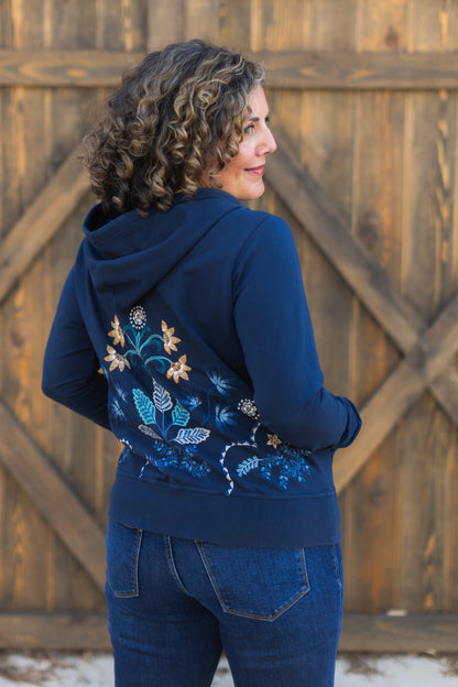 Una Zip Up Hoodie in Blue Night | Johnny Was