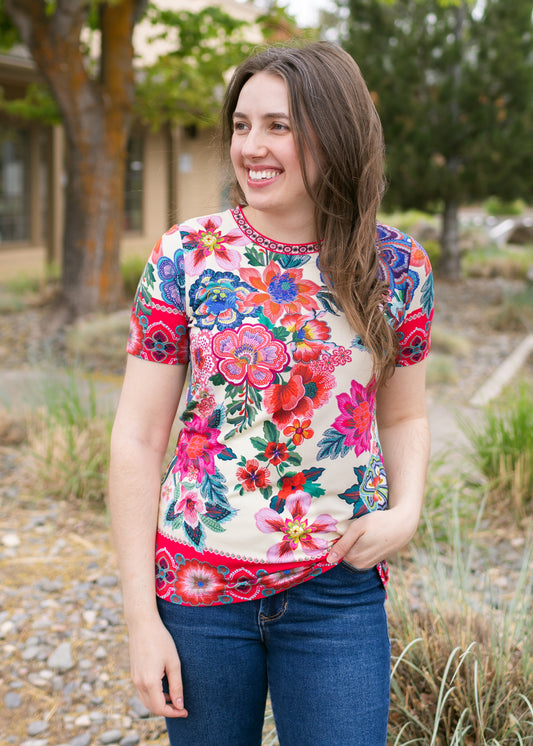 Janie Crew Tee in Kallie Scarf Print | Johnny Was