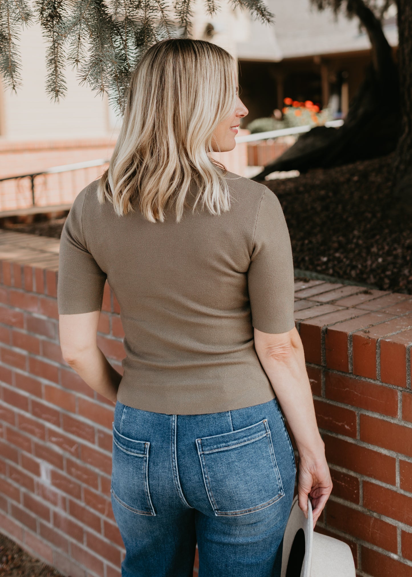 Elbow Mock Neck Top in Khaki