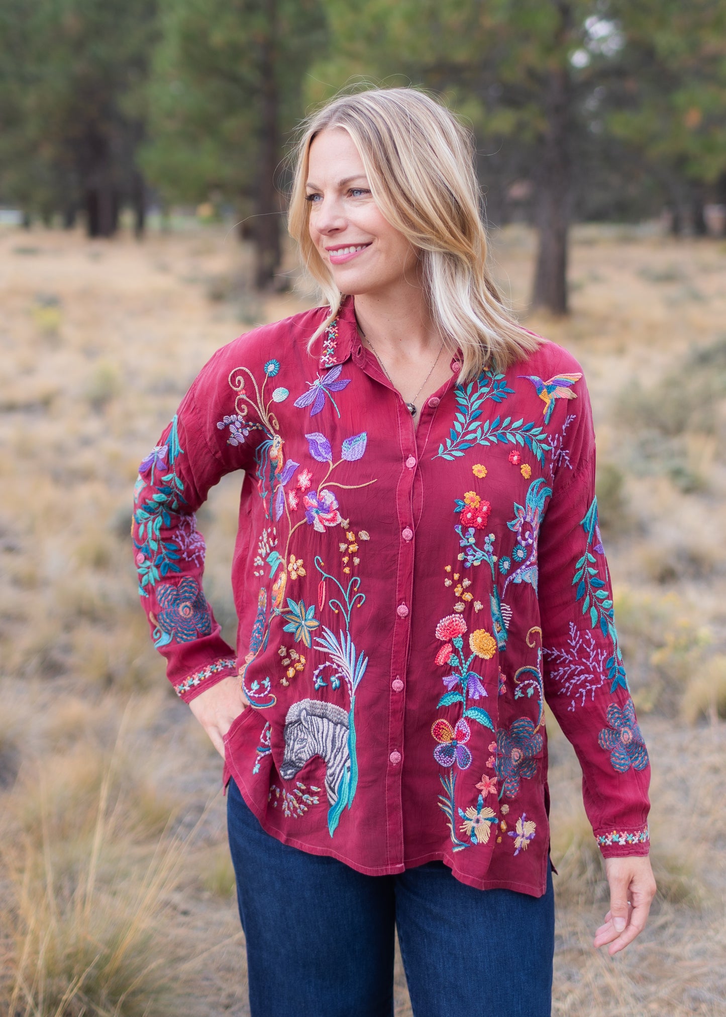 Audrey Shirt in Red | Johnny Was