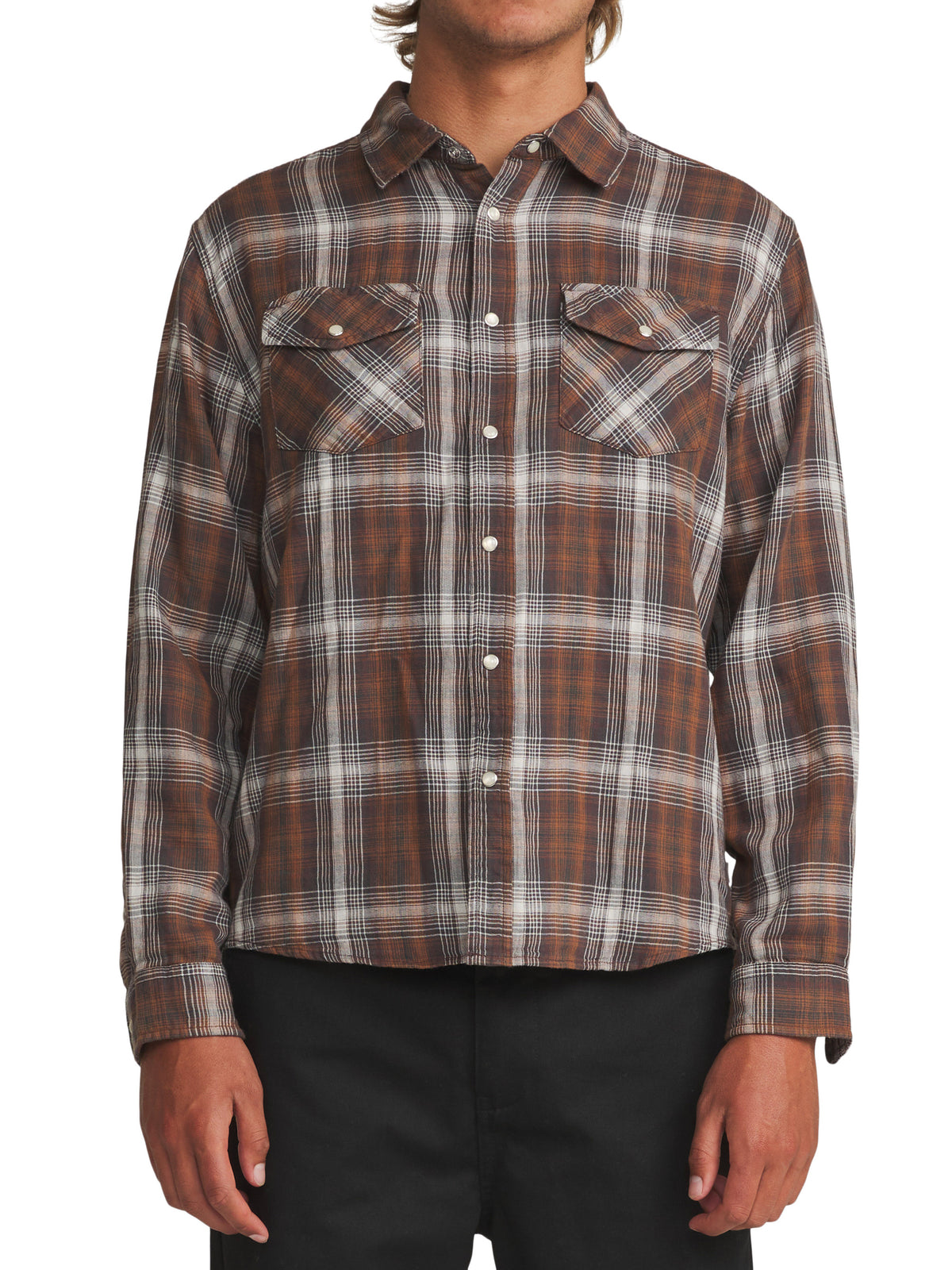 Darren Pearl Snap Shirt in Brown Plaid | Katin